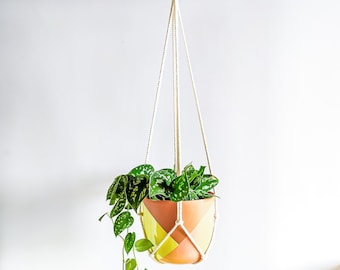 Minimalistische Macrame plantenhanger voor hangende planten binnenshuis, elegante plantenhanger zonder kwastjes, pannenlap voor binnentuin, eenvoudige plantenbak