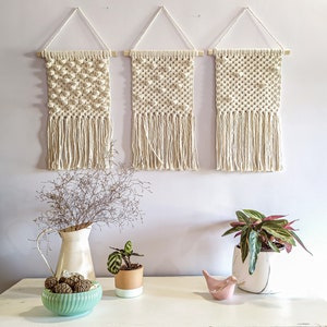 macrame tapestry | modern macrame tapestry | macrame wall hanging decor | contemporary macrame decor | three macrame tapstry wall decor