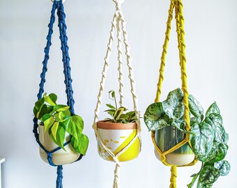 Macrame Plant Hanger: Boho Indoor Hanging Planter, Recycled Cotton
