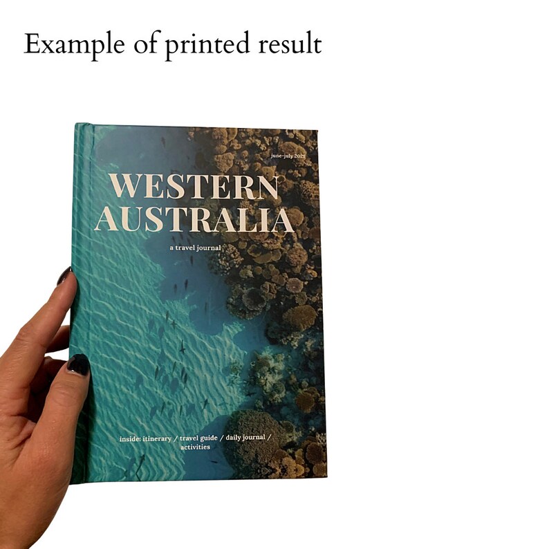 May include: A travel journal with a turquoise and brown cover featuring an aerial view of a coral reef and the text "WESTERN AUSTRALIA a travel journal". The cover also includes the text "inside: itinerary/travel guide/daily journal/activities".