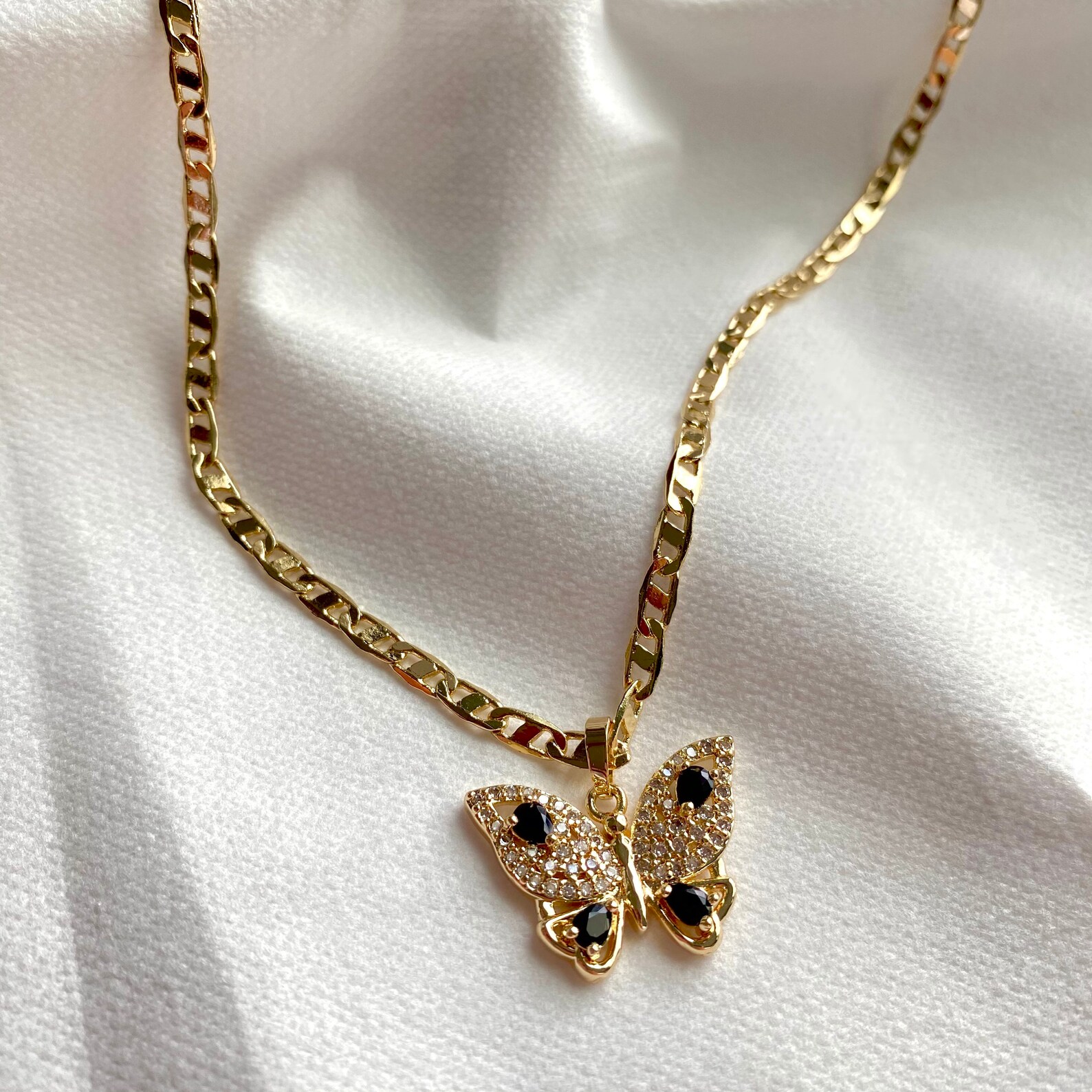 14K Gold Filled Non Tarnish Chain Necklace Cubic Zircon Etsy