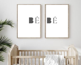 Bébé Print Duo Poster | Modern Minimalist Print | French Baby Nursery | Play Room Art | Parisian Baby | Digital Artwork