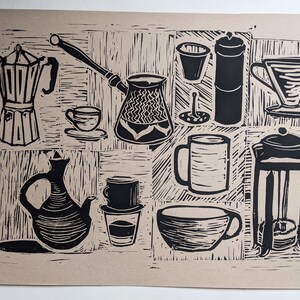 Coffee Culture: Linocut Block Print