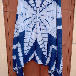 78" X 44" indigo blue floral printed tie dye sarong scarf pareo, beach body wrap,