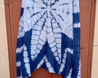 78" X 44" indigo blue floral printed tie dye sarong scarf pareo, beach body wrap,