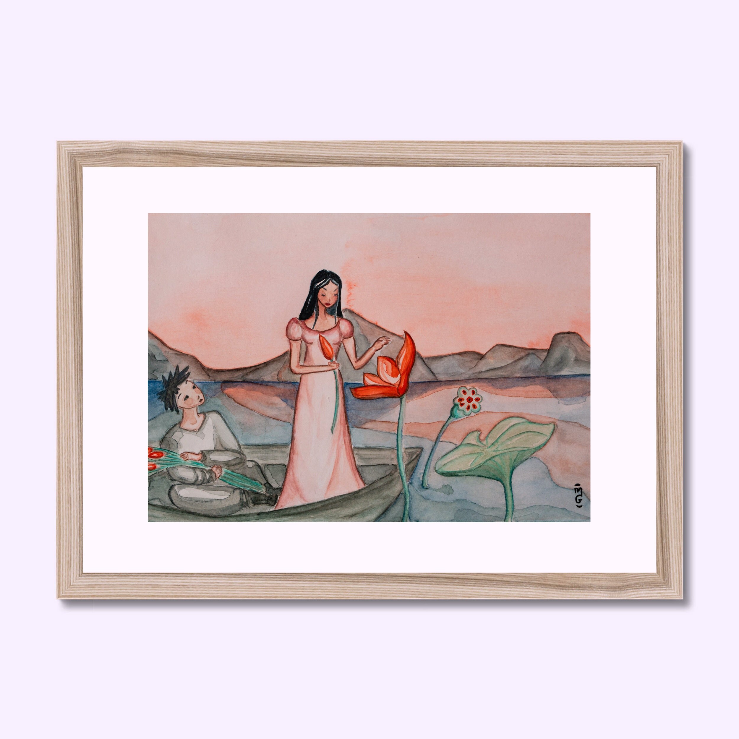 Tirage d'art Original Amoureux sur Le Lac Aux Lotus