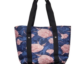 Bolsa de Almuerzo Azul con Estampado de Flores