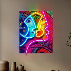 Neon sign Couple Portrait Painting Abstract Art LED, Custom Neon sign Living Room Wall Art, Wall Art Decor, Abstract Art, Neon Wall Decor