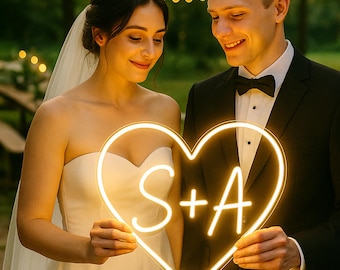 Neon sign wedding initials, Custom Initials Neon Sign, neon sign wedding, Initials Neon Wedding Sign, Neon Name Sign, decor lighting
