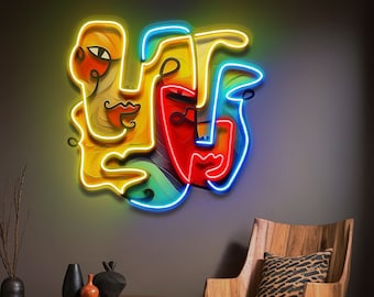 Two Quirky Faces Abstract Art LED Neon Sign Light | Abstract Neon Wall Art | Modern LED Wall Art | modern abstract decor | neon art decor
