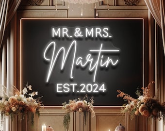 Benutzerdefinierte Mr & Mrs Nachname LED Neon Schild Hochzeitsdeko