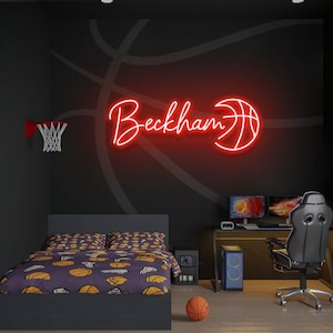 Letrero de neón de baloncesto personalizado, letrero de neón de baloncesto personalizado, regalos de jugadores de baloncesto, decoración de sala de baloncesto, regalos para adolescentes