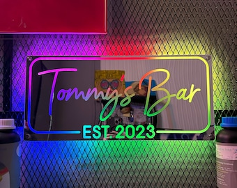 Personalized Home Bar Neon Sign, Custom LED Name Mirror