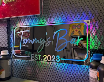 Custom LED Name Mirror, Personalized Home Bar Sign, Father's Day Gift