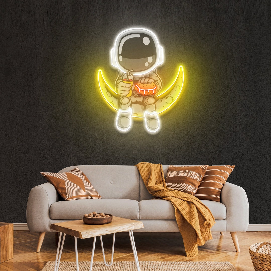 Custom Neon Sign Acrylic Artwork, Astronauta Hamburger Neon Sign, Neon