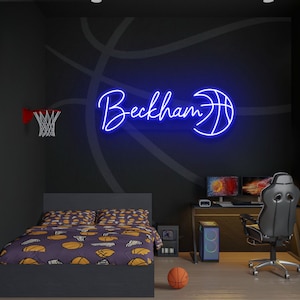 Teenage boy gifts basketball neon sign, Neon name Sign child gift boy personalized basketball, above bed wall decor basketball gifts for boy