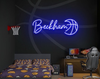 Personalized Basketball Neon Name Sign, Teen Boy Room Decor