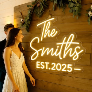 Letrero de neón para boda personalizado, decoraciones para boda, letrero de neón personalizado, letrero con apellido para boda, letrero de neón para boda, luz de neón para boda, nombre personalizado