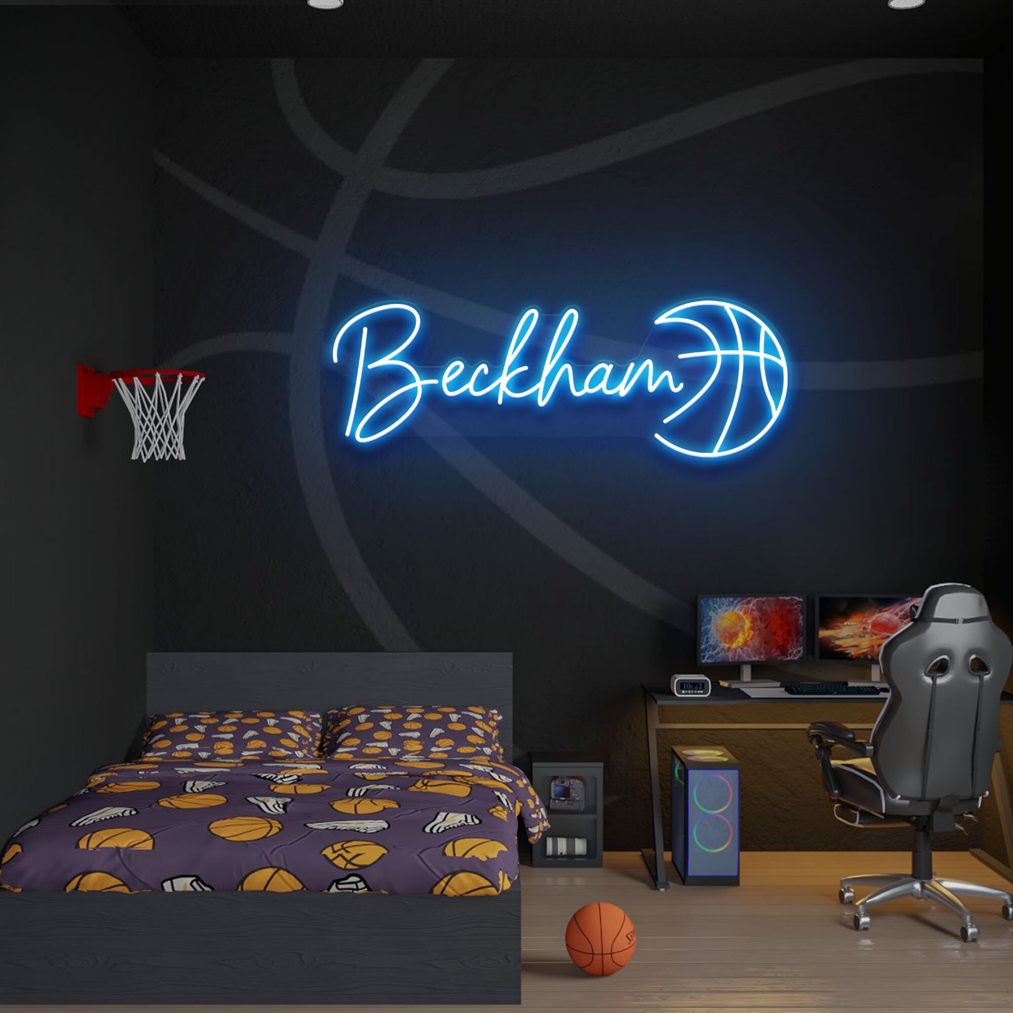 Basketball Hoop Neon Sign For Wall Decor, LED Sign With Dimming