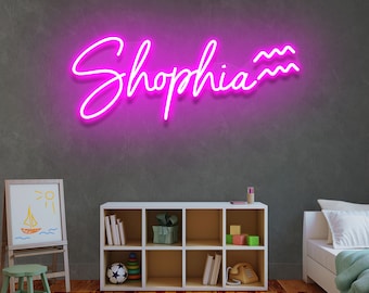 Custom Name Neon Sign with Zodiac, Nursery Decor