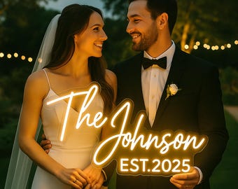 Individuelle Neon-Hochzeitsleuchte | Personalisierter Nachname & Datum für die Hochzeitsdekoration