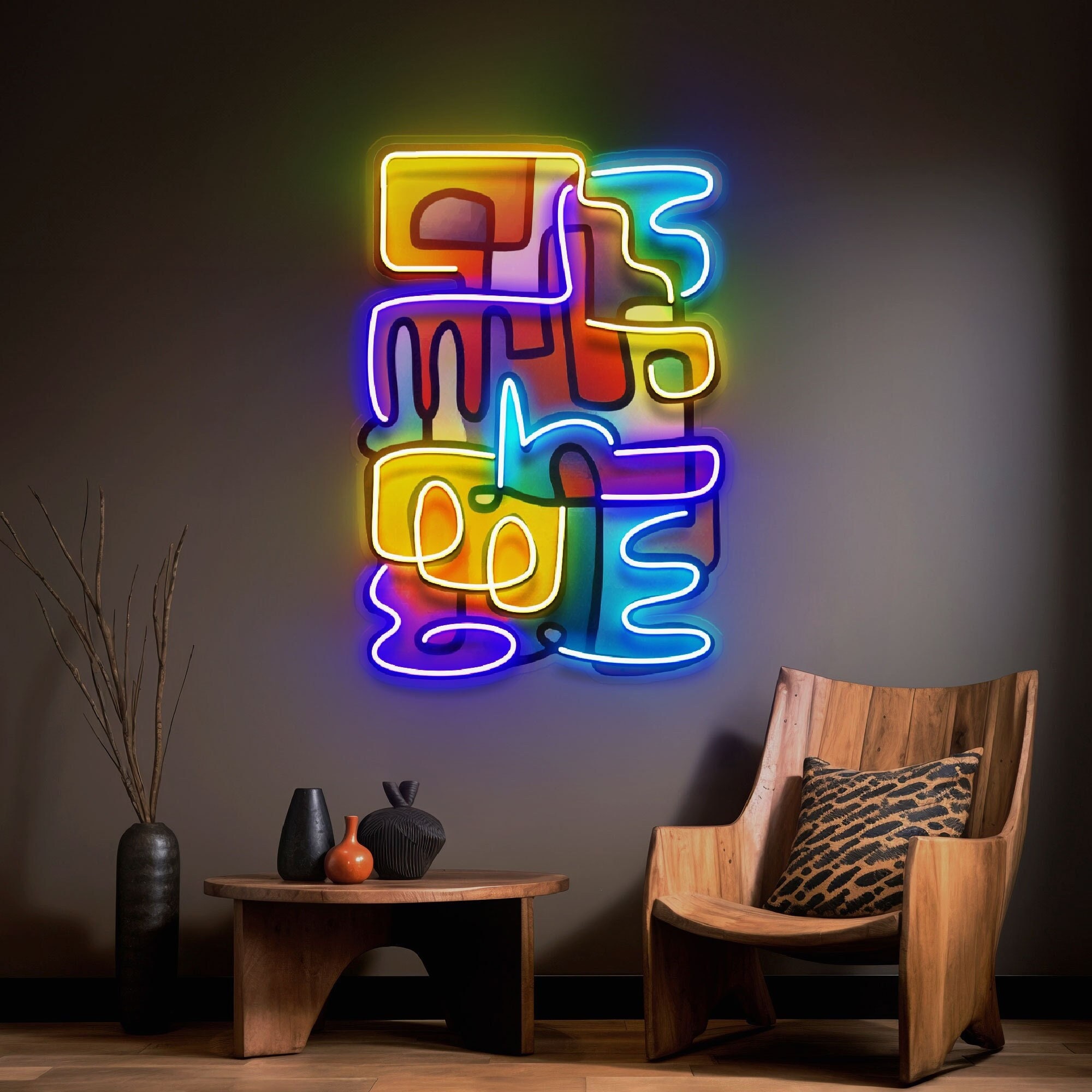 NEONETICS.ネオンアートプリント Neon Sign Doodle Painting Abstract Art LED, Custom Neon Sign