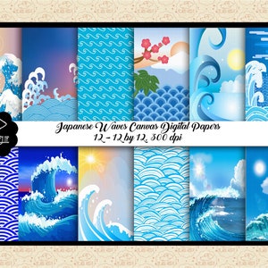 Papéis digitais em tela de onda japonesa, fundo de cenário do oceano, papel de parede de ondas do mar, onda de Kanawaga, papéis japoneses, OK comercial