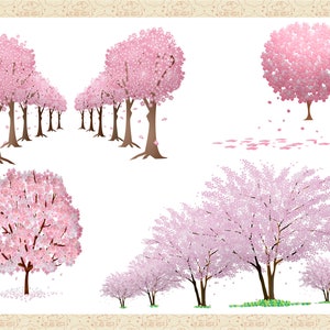 Sakura Japanese Cherry Blossom Tree Clip Art, Springtime Trees, Pink Blossom Trees, Tree Grove ClipArt, Commercial OK image 3