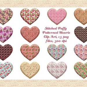 PRECIO ESPECIAL 99 CENTAVOS, Corazones hinchados cosidos ClipArt, Corazones estampados de París, Corazones franceses, Corazones únicos, ClipArt de amor, Día de San Valentín