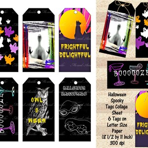 Folha de colagem de etiquetas para presentes de Halloween, fabricação de etiquetas para presentes, 6 etiquetas em 1 papel tamanho carta, impressão e corte, festa de Halloween, diários indesejados, comercial OK