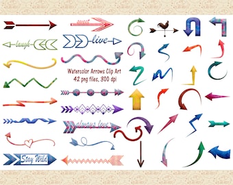Watercolor Arrow ClipArt, Bohemian Tribal Designs (PNG Files)