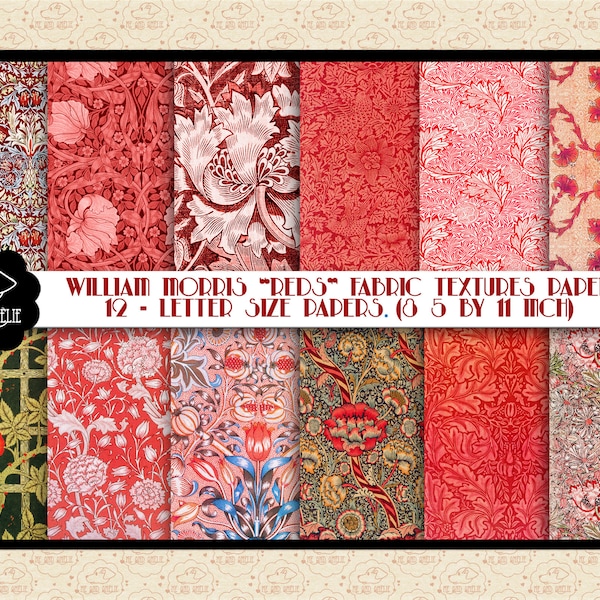 William Morris « Reds » Art Nouveau Pattern Letter Size Papers, Arts &Crafts Style, Art Nouveau Designs, NON Repeating Original Designs