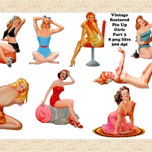 Retro Pin Up Girls Part Three ClipArt, Vintage Restored Pin Ups, Mid Century Modern Women, Vargas Girls, Retro Women Clip Art