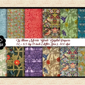 William Morris "Birds" Art Nouveau Pattern Papéis tamanho carta, estilo Arts & Crafts, designs Art Nouveau, designs originais sem repetição