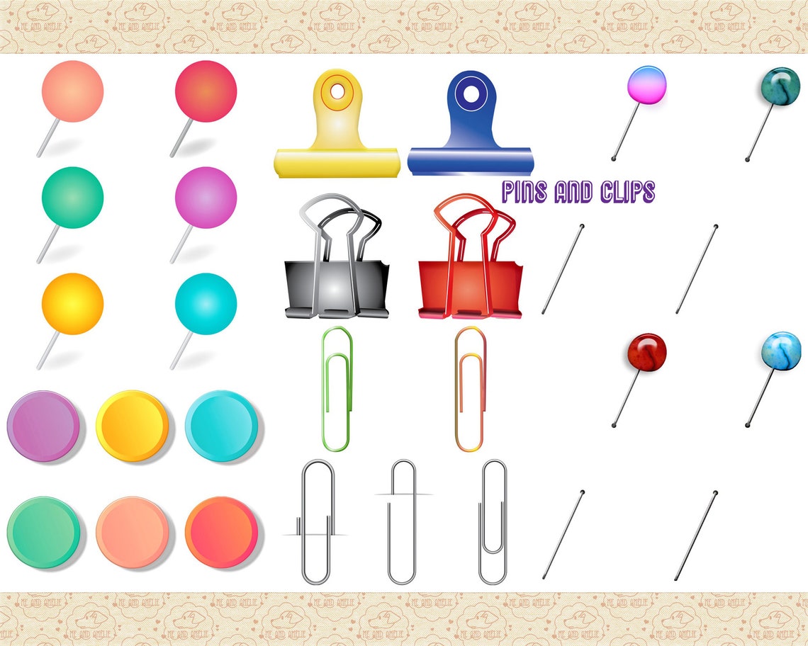 Note Papers & Fasteners Clip Art Sticky Paper Paper Clips | Etsy