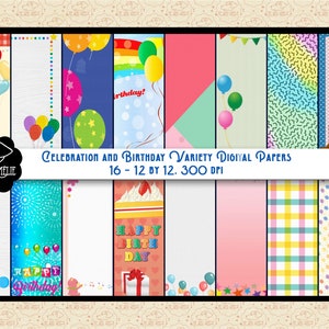 VENTE 99 CENTS Papier numérique d'anniversaire, Célébration Variété de papiers numériques, Papiers en bois, Motif ballons, Gâteau d'anniversaire, Papier bottes de cow-boy
