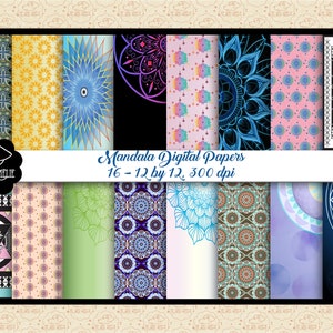 Mandala Variety Digital Papers, Flying Dandelions, Mandala Patterns, Mandala on Edge Wallpaper, Espiritual, Metafísico, Comercial OK