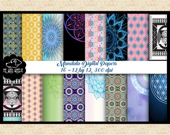Paquete de papeles digitales Mandala, 12x12, Scrapbooking (Descarga digital)