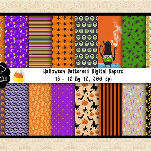 Papéis digitais com padrão de Halloween (um para fazer um modelo de cartão) Lanternas Jack 0, padrão de aranha, papéis digitais góticos, comercial OK