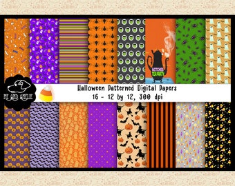 Halloween Digital Paper Pack, Jack O Lantern, Spider (Digital Download)