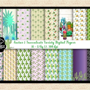 Cactus verscheidenheid digitaal papier, cactus patronen, cactus op hout, sappige digitale papieren, cactus achtergronden, boho tribale digitale papieren