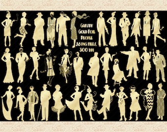Gold Foil Gatsby Style Flappers, Mobster and Gangster Clipart, PNG Elements, Roaring 20s, Gatsby Wedding, Flapper Elements, Mobster Clip Art