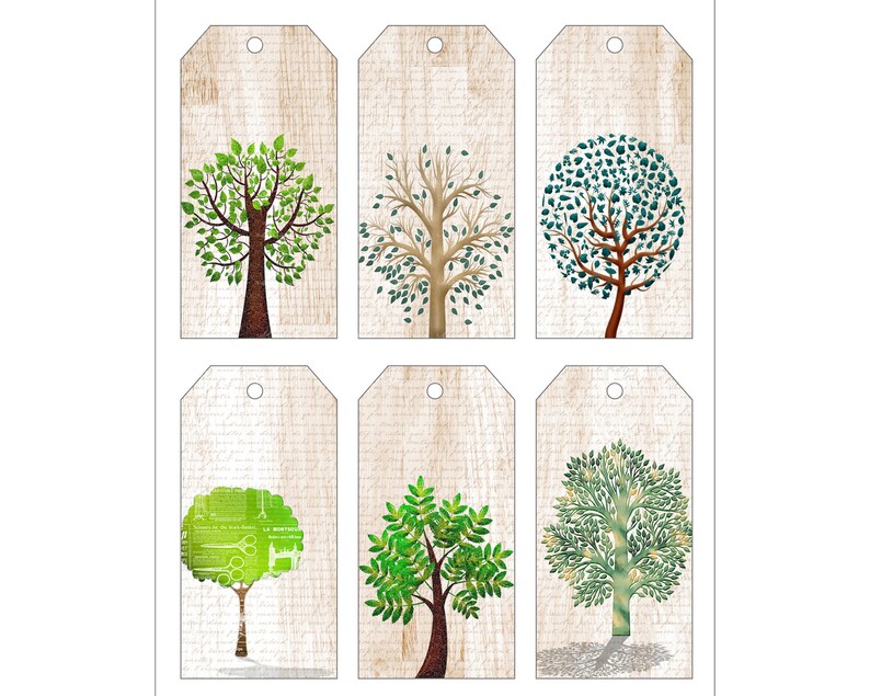 Trees on Wood Gift Tag Collage Sheet (digital Download) - Etsy