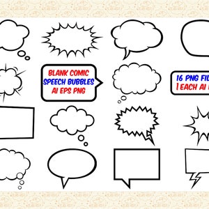 SALE, Special Price, Only 99 Cents, Superhero Comic Speech Bubbles Outlines AI EPS (NoSVG) and PnG Files, Comic Hero, Onomatopoeia