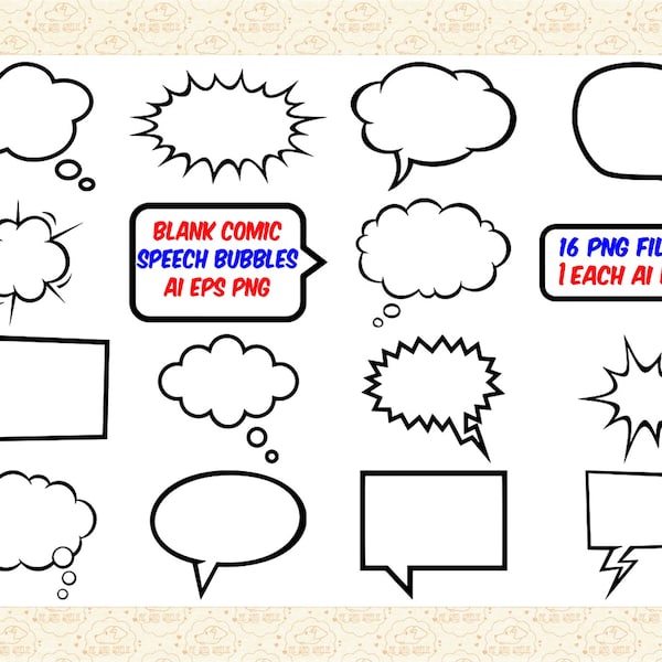 SALE, Sonderpreis, nur 99 Cent, Superhero Comic Speech Bubbles Outlines AI EPS (NoSVG) und PnG-Dateien, Comic Hero, Onomatopoeia