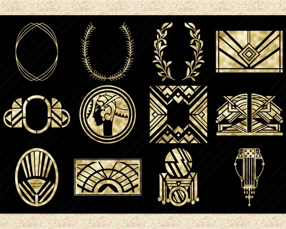 Art Deco/nouveau Gold Foil Elements Clipart, Gold Art Nouveau, Art