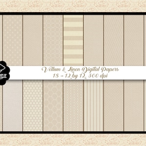 SPRZEDAŻ 99 CENTÓWVellum & Linen Digital Paper MEGAPACK, 18 papierów w sumie, Wzory pergaminu na beżowym lnie, Cyfrowe papiery lniane, Papier ślubny