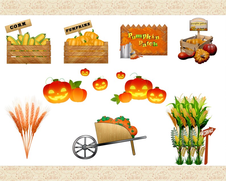 Pumpkin Patch Autumn Clip Art Leaves Pumpkin Clip Art Fall - Etsy