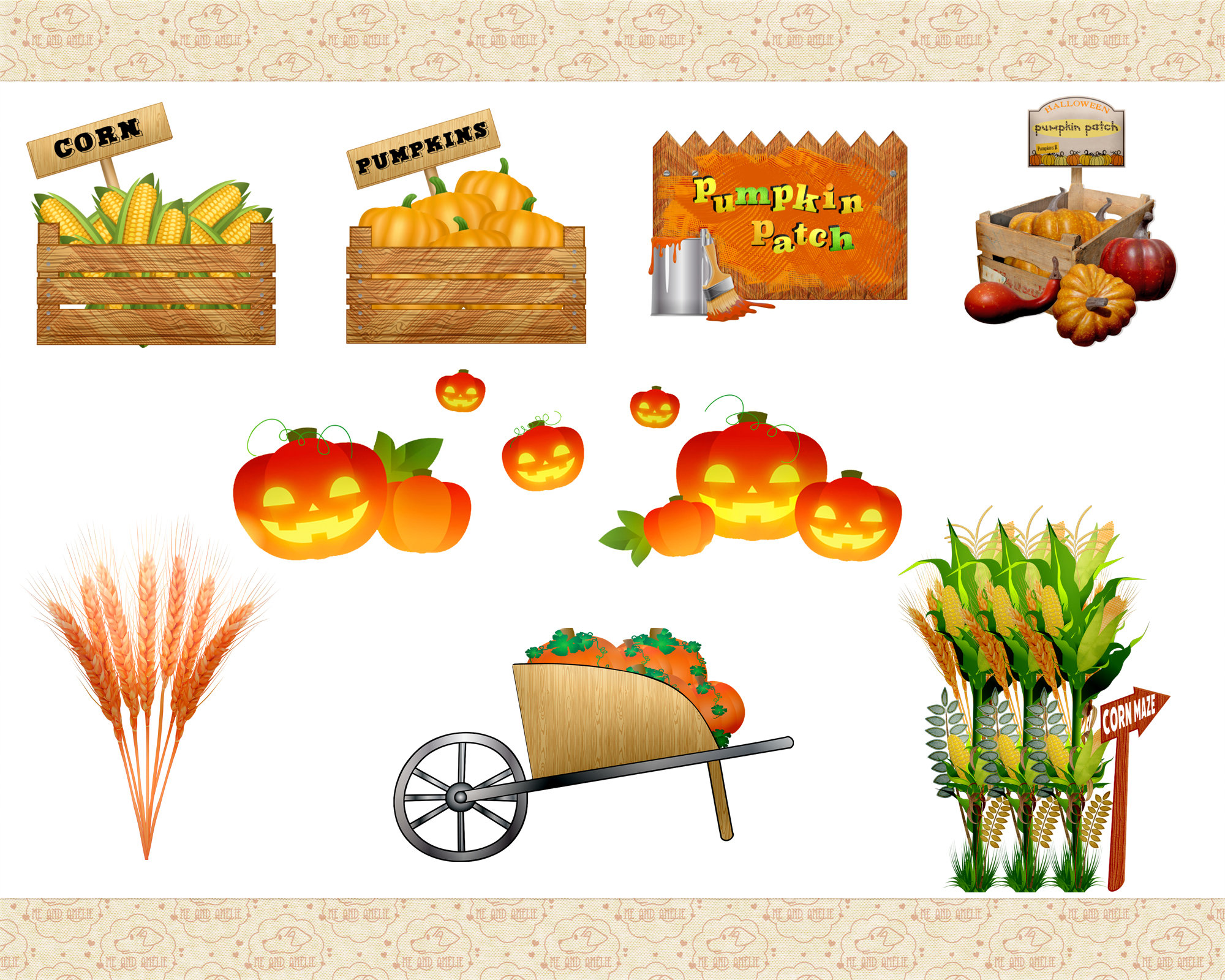 Pumpkin Patch Autumn Clip Art Leaves Pumpkin Clip Art Fall - Etsy