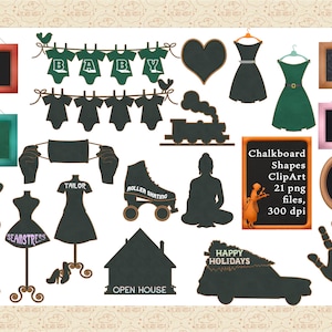 Chalkboard Shapes ClipArt - 21 PNG Files, 300 DPI - Tailor, Seamstress, Baby, Roller Skating, & More!